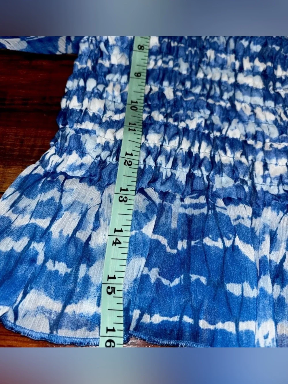 Zara Blue Tie-Dye Cropped Off The Shoulder Shirred Peplum Top w Puff Sleeves-Sm